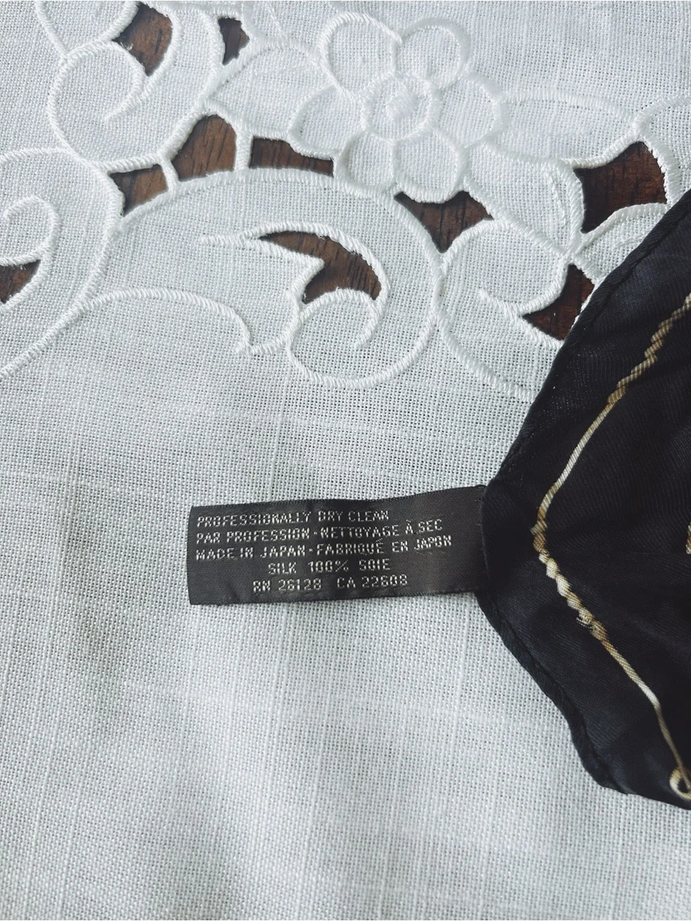 Vintage ECHO 100% Silk Black and Gold Chain Print Made In Japan 20x20